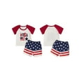 thumbnail image 2 of Toddler Baby Boy 4th of July Outfit 6 12 18 24 Months 2T 3T 4T Flag Embroidery Crew Neck Short Sleeve T-Shirt and Shorts 2 Pcs Set, 2 of 9