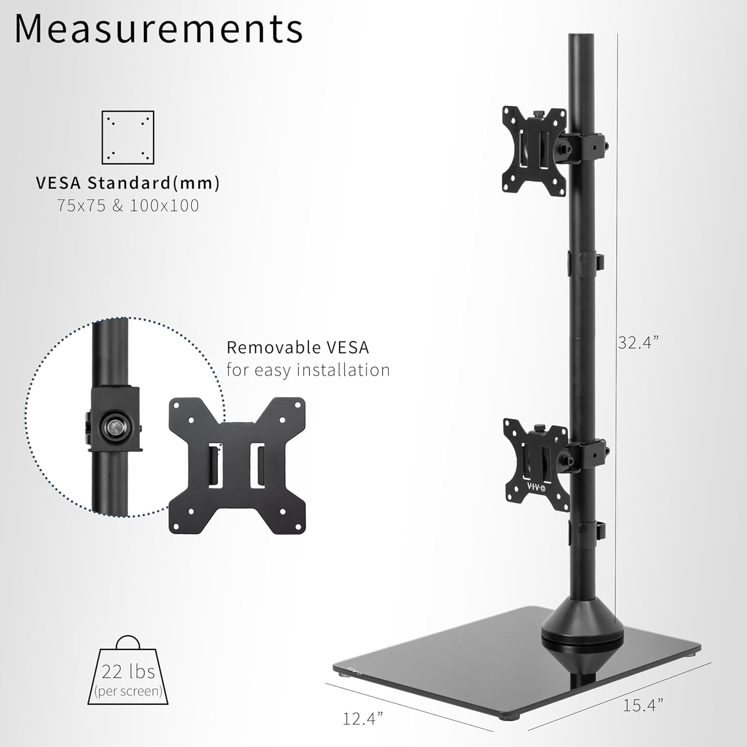 Dual Monitor Desk Stand with Tempered Glass Base, -Standing LCD Mount for 2 Ultrawide Screens  to 34 inches