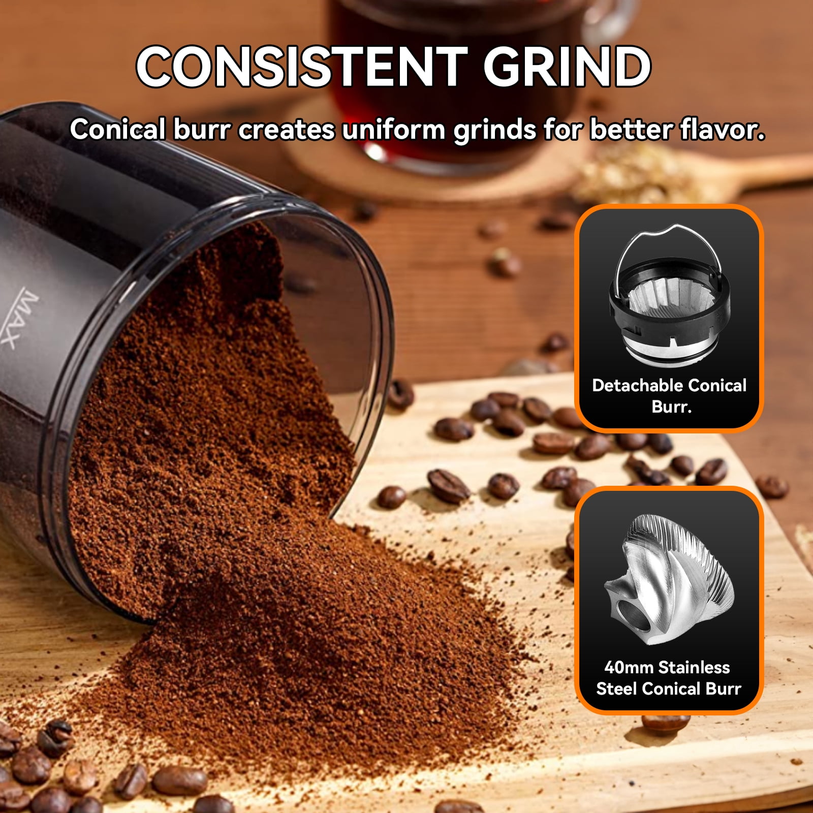 Conical Burr Coffee Bean Grinder with Precision Timer , Espresso Grinder with 31 Precise Settings for Home Use , Coffee Bean Grinder Electric with Touchscreen , Countdown Display, Black