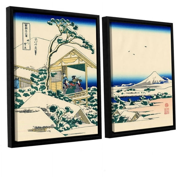 ArtWall Katsushika Hokusai "Tea House at Koishikawa, the Morning After a Snowfall" 2-Piece Floater Framed Canvas Set