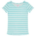 thumbnail image 4 of BTween 4-Pack Rib Knit Girls Tops - Short Sleeve Lettuce Trim Ribbed Girl Shirts - Stripe/Floral/Solid, 4 of 5