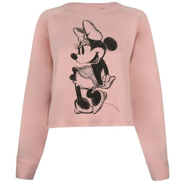 Disney - Suéter Crop Top de Minnie Mouse Boceto para Mujer (Rosa Dusty)