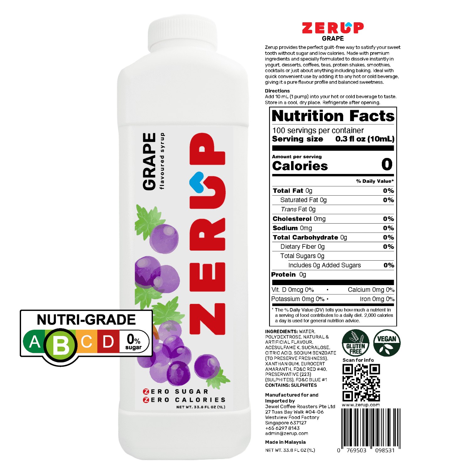 Zerup Zero Sugar Soda Sugar-Free, Zero Calories Pack of 4 33.8 Oz (1L)