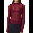 thumbnail image 1 of Camisetas de Larga Transparentes para Mujer, de Transparente, Ajustadas, con Ribete Festoneado, Blusas y Conjuntos Superiores Vino Tinto XL, 1 of 8