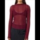 thumbnail image 1 of Camisetas de Larga Transparentes para Mujer, de Transparente, Ajustadas, con Ribete Festoneado, Blusas y Conjuntos Superiores Vino Tinto M, 1 of 8