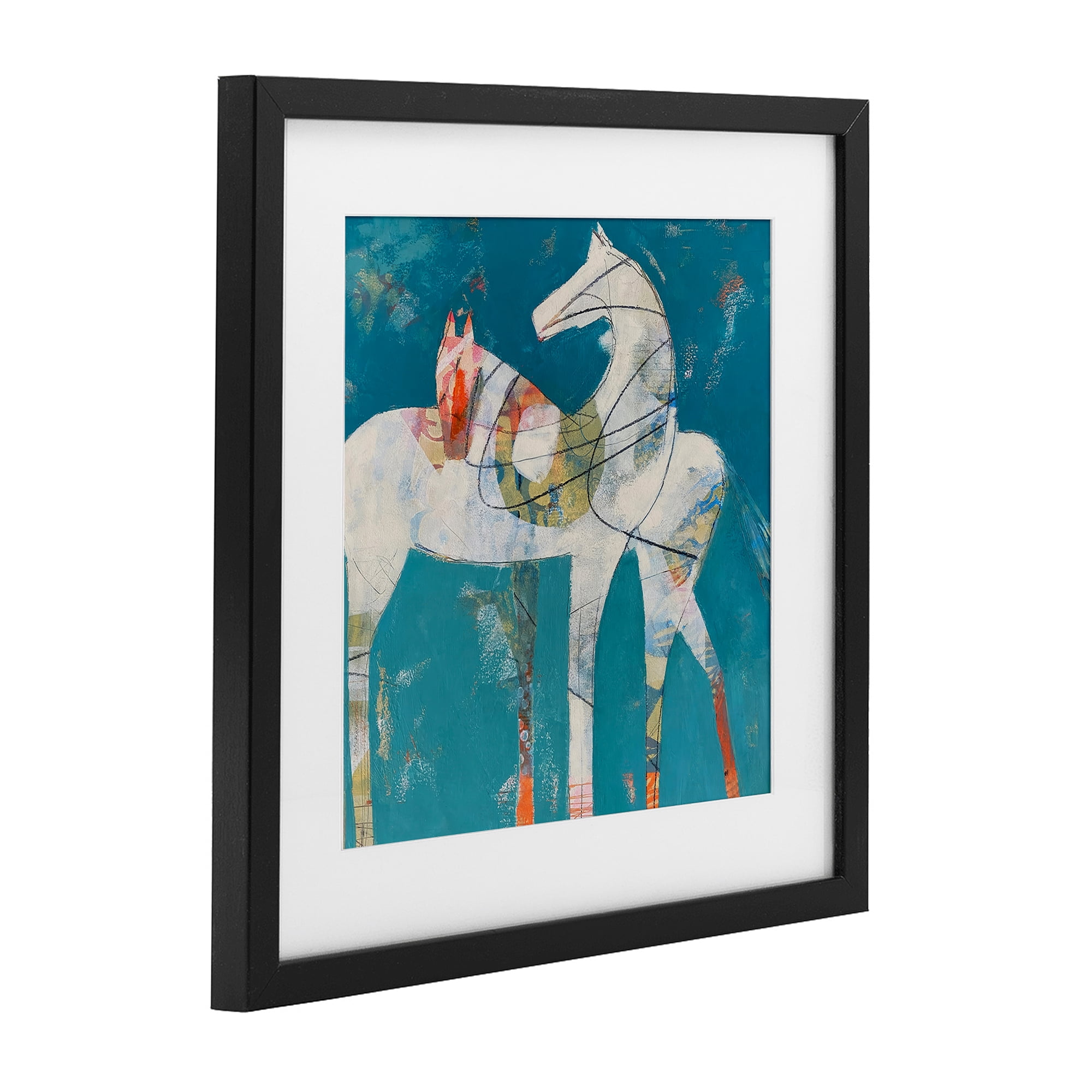 In Sync Abstract Horse Pair Black Framed Print Under Glass, design by Dianna Fritzler