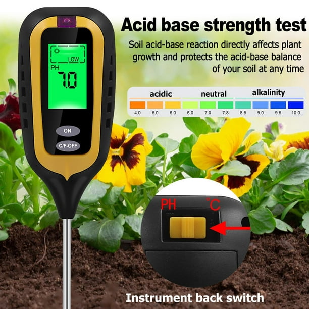 Testeur de Sol pH d'humidité Température Lumineuse 4 en 1 pH Meter de Sol  Humidité Testeur Terre Electronique pour Jardin Plantes Jaune 