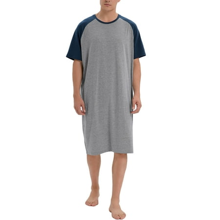 

SAYFUT Mens Cotton Round-Neck Long Sleep Shirt Henley Men s Nightshirt Cotton Nightwear Comfy Nightgown Short Sleeve Loose Pajama Sleep Shirt M-3XL