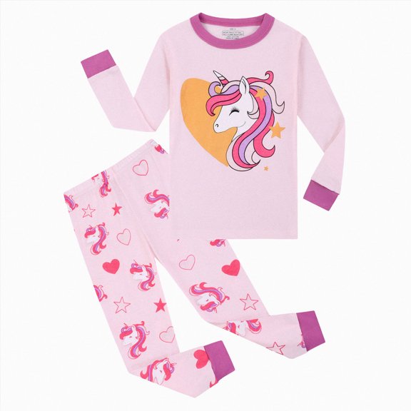 larppty Girls Pajamas Set Kids Long Sleeve PJs Jammies(5-6 Years,Pink)