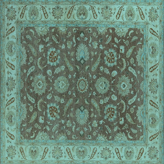 Ahgly Company Indoor Square Oriental Light Blue Industrial Area Rugs, 7' Square