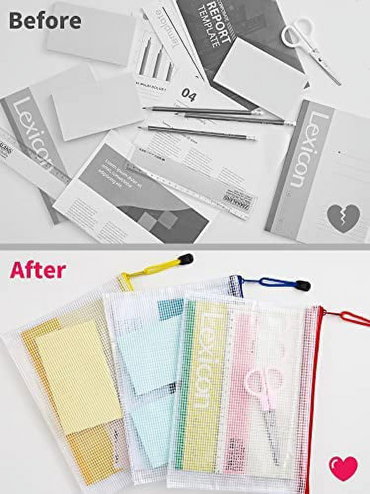 JARLINK 20 Pack Zipper Mesh Document Pouch, 6x9 Inch/A5, Plastic  Water-Resistant File Bags, for School Office Supplies, Cosmetics Travel  Storage, Assorted Color 