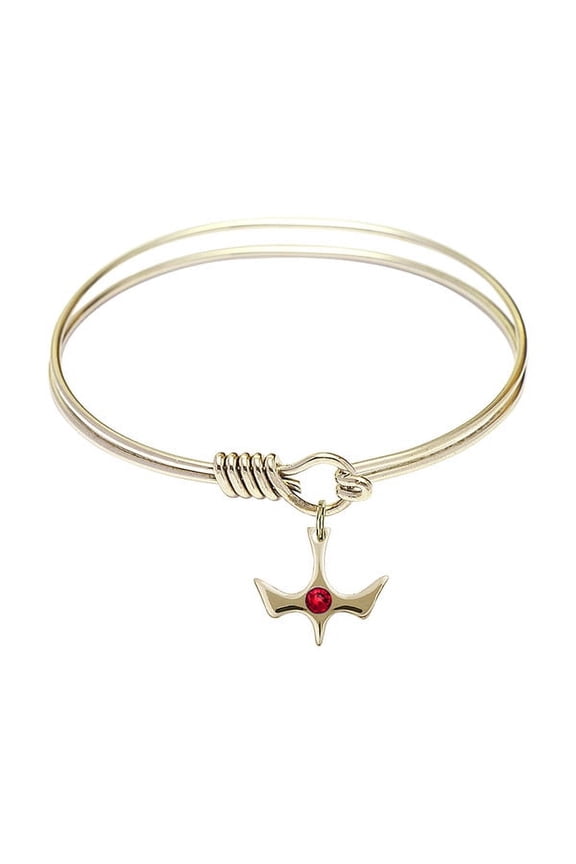 6 1/4 inch Round Eye Hook Bangle Bracelet w/ Holy Spirit medal charm w/ July Red Swarovski Crystal