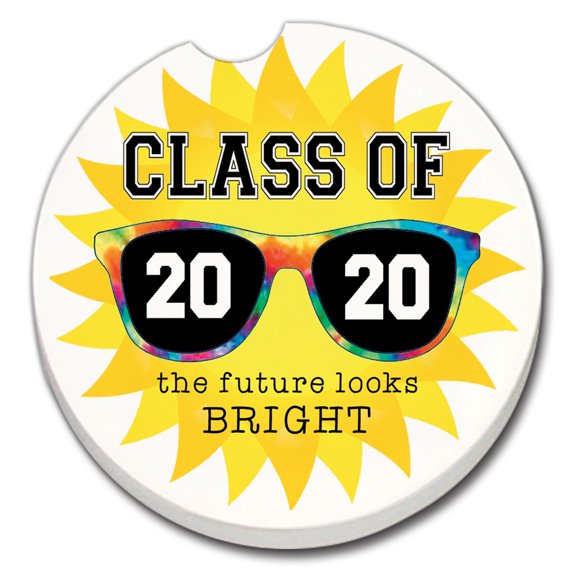 Absorbent Stoneware Car Coaster, Class of 2020, Set of 2