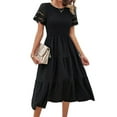 thumbnail image 2 of Women'S Spring Summer Solid Color Elegant Dresses Crewneck Cut Out Maxi Dress Black XL, 2 of 9