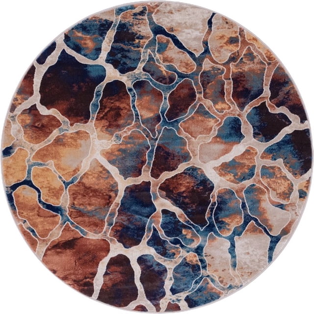 Unique Loom Mystic Modern Rustic Area Rug 5' x 5' Round Beige/Navy Blue