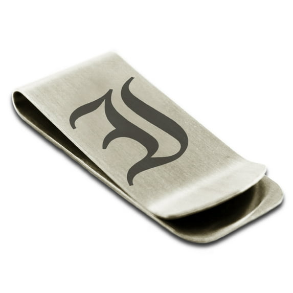 Stainless Steel Letter I Initial Old English Monogram Engraved Engraved Money Clip Credit Card Holder