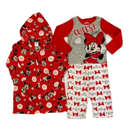 

Licensed Girl s Cartoon Theme Cute Warm Plush Hooded Robe & 2 Piece Pajama Set (Minnie Mouse 4)