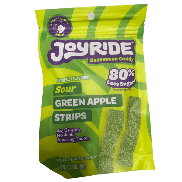 Ryan Trahan's Joy Ride Plant Based Sour Green Apple Strips Candy 99G U.S Edition