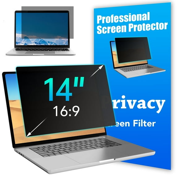 14" Inch Laptop Privacy Screen Filter for 16:9 Widescreen Computer Monitor Screen Protector Film, 14 Inch Monitor Privacy Shield and Anti-Glare Protector, Anti-Scratch, Anti Blue Light Filter