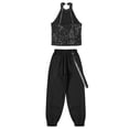 thumbnail image 4 of YONGHS Kids Girls Halter Hip Hop Jazz Dance Crop Top with Cargo Jogger Pants Set Performance Dancewear Black 14, 4 of 5