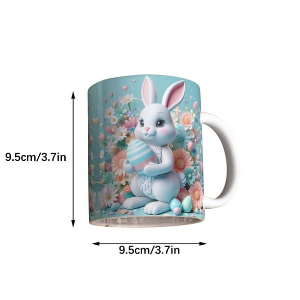 Taza de cerámica de Pascua para café o té, vajilla festiva con decoración de conejo, 350 ml, taza para bebidas calientes, ideal para café o té. Taza de cerámica festiva con asa para el hogar y la