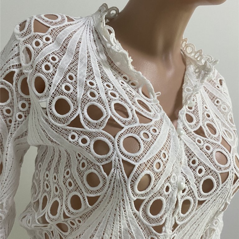 KJIUQ Women's Ruffle Long Sleeve Summer Lace Tops 2023 Puff