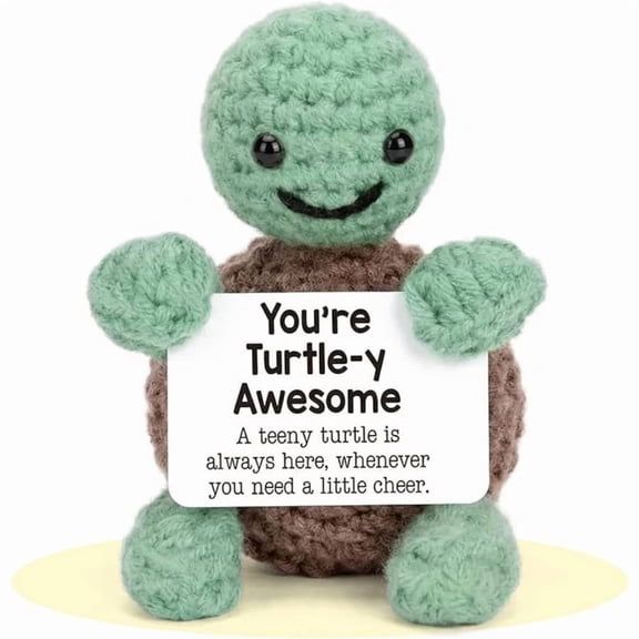 Handmade Crochet Positive Turtle Plush, Emotional Support Turtle with Encouragement Card, Stress Relief Gift