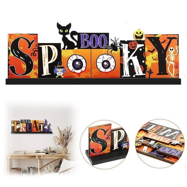Desktop Decor Halloween Table Decorations Pumpkin Table Centerpiece Wood Sign Trick Or Witch Hat Table Decorations Halloween Table Party Living Room Kitchen Bar Decoration