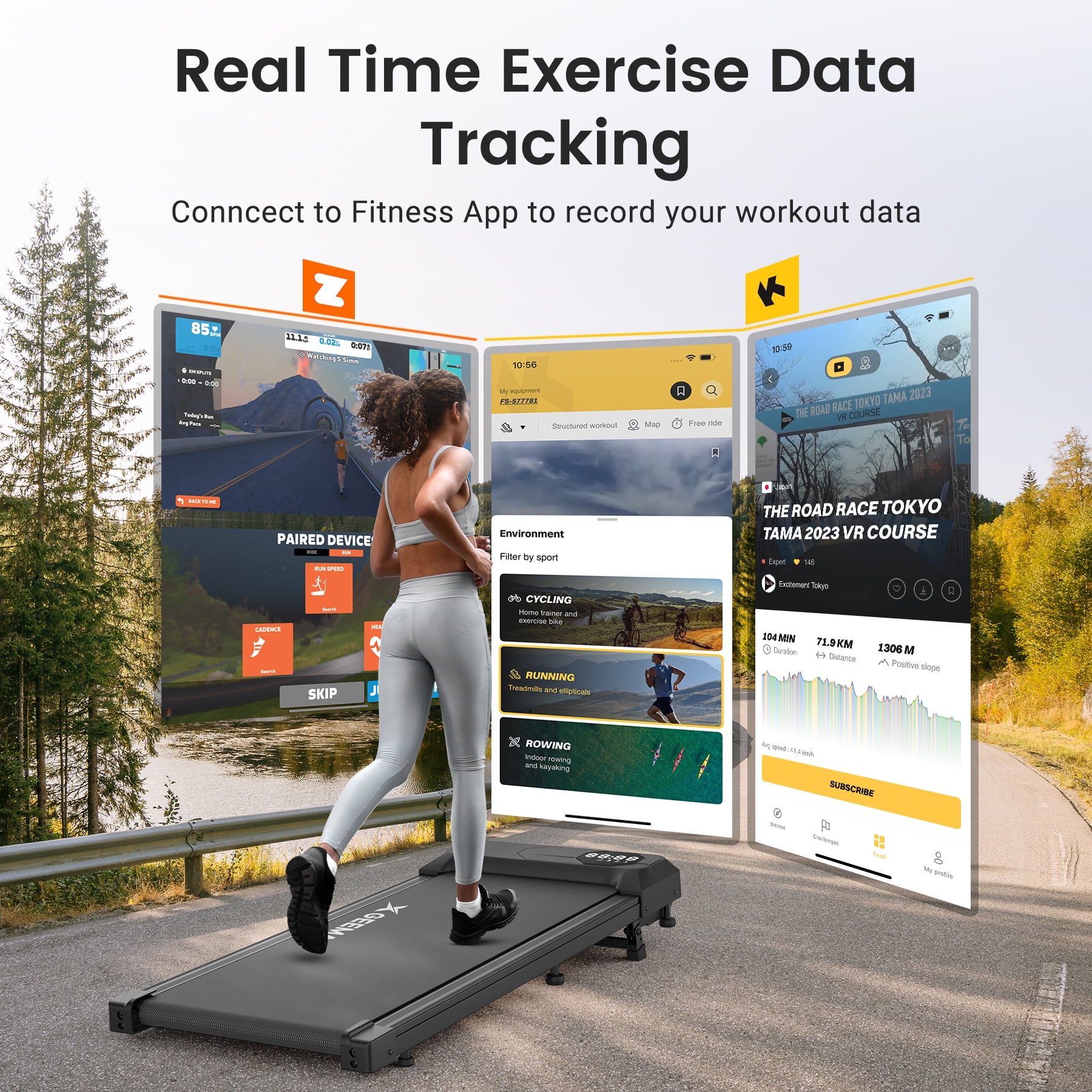 GEEMAX 2.5HP Walking Pad Treadmill, 10% Incline, ZWIFT GEEMAX 2.5HP Walking Pad Treadmill, 10% Incline, ZWIFT