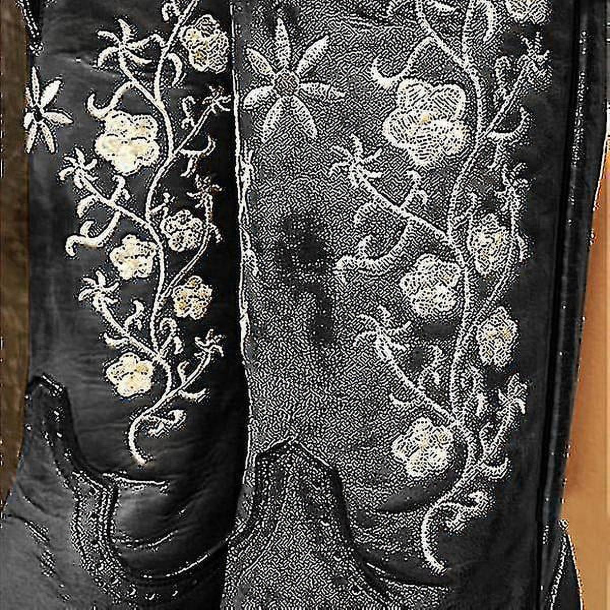 Bottes Cowboy Femme En Cuir Synthétique - Style Western Vintage, Talon Bas, Coupe Large, Confort Hiver