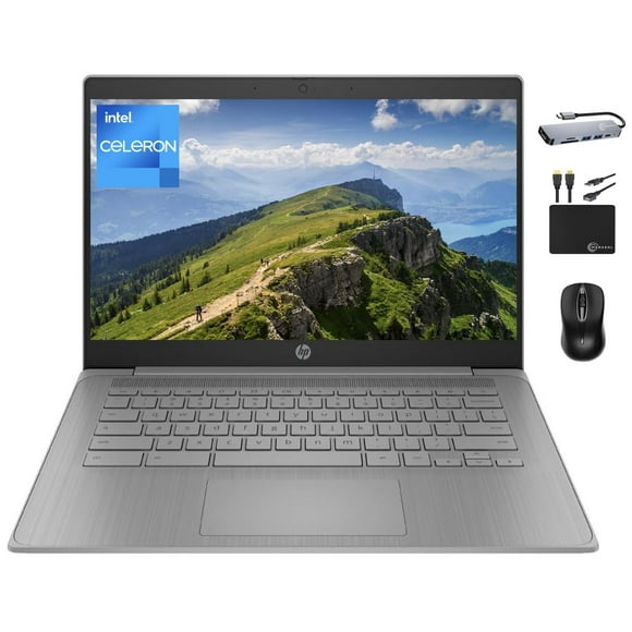 HP Chromebook 2024 Premium Laptop Student Business, 14" HD Display, Quad-Core Intel Celeron N4120, 4GB RAM, 192GB Storage (64GB eMMC+ 128GB Card), UHD Graphics, Wi-Fi, C