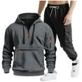 thumbnail image 1 of Mens Hooded Tracksuit, Long Sleeve Zipper Pocket Pullover and Drawstring Work Pants Set, Casual Two-Piece Outfit, 1 of 9