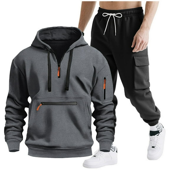 Aofany Mens 2 Piece Outfits Sweatsuit Half Zip Fleece Long Sleeve Track Suits 2 Piece Joggers Set 2025 Winter Solid Workout Sweat Set Running Joggers
