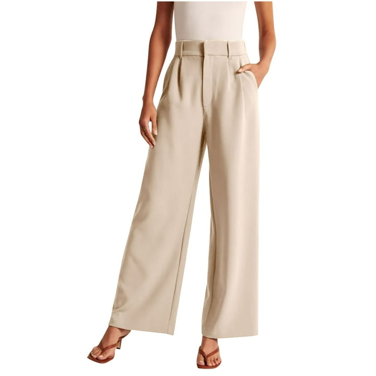 WXLWZYWL Women Work Pants Business Casual 32 34 36 Inseam Straight Leg Dress Lounge High Waisted Slacks Quick Dry Loose Fit Black Trousers with