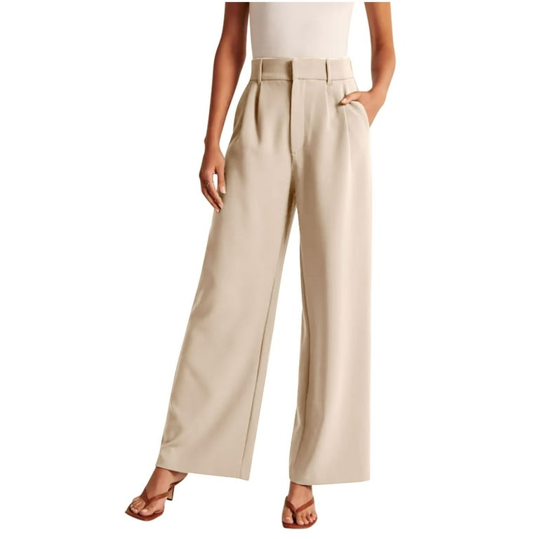 Wide Leg Pants for Women High Waisted Business Casual Pants Work Women's  Fashion High Waist Wide Leg Pants Solid Color Versatile Casual Suit Pants  Beige XXXXL 