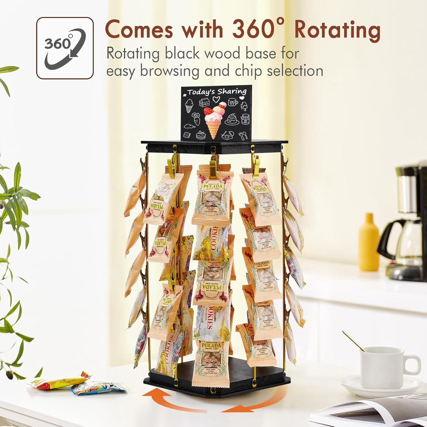 Chip Rack Display Snack Organizer 360 Degree Rotating 5 Tiers 40 Clips ...