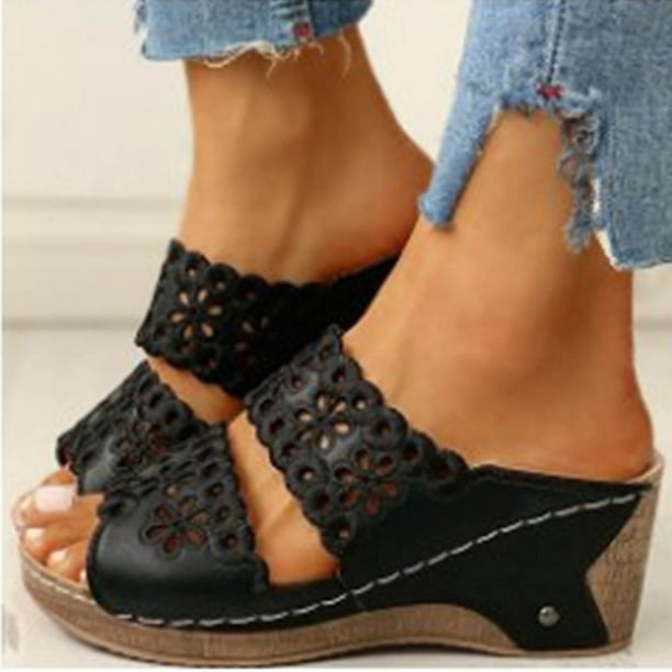 Pendiente de suela gruesa de estilo nuevo de verano con hueco bordado con zapatillas romanas Wmkox8yii hj789
