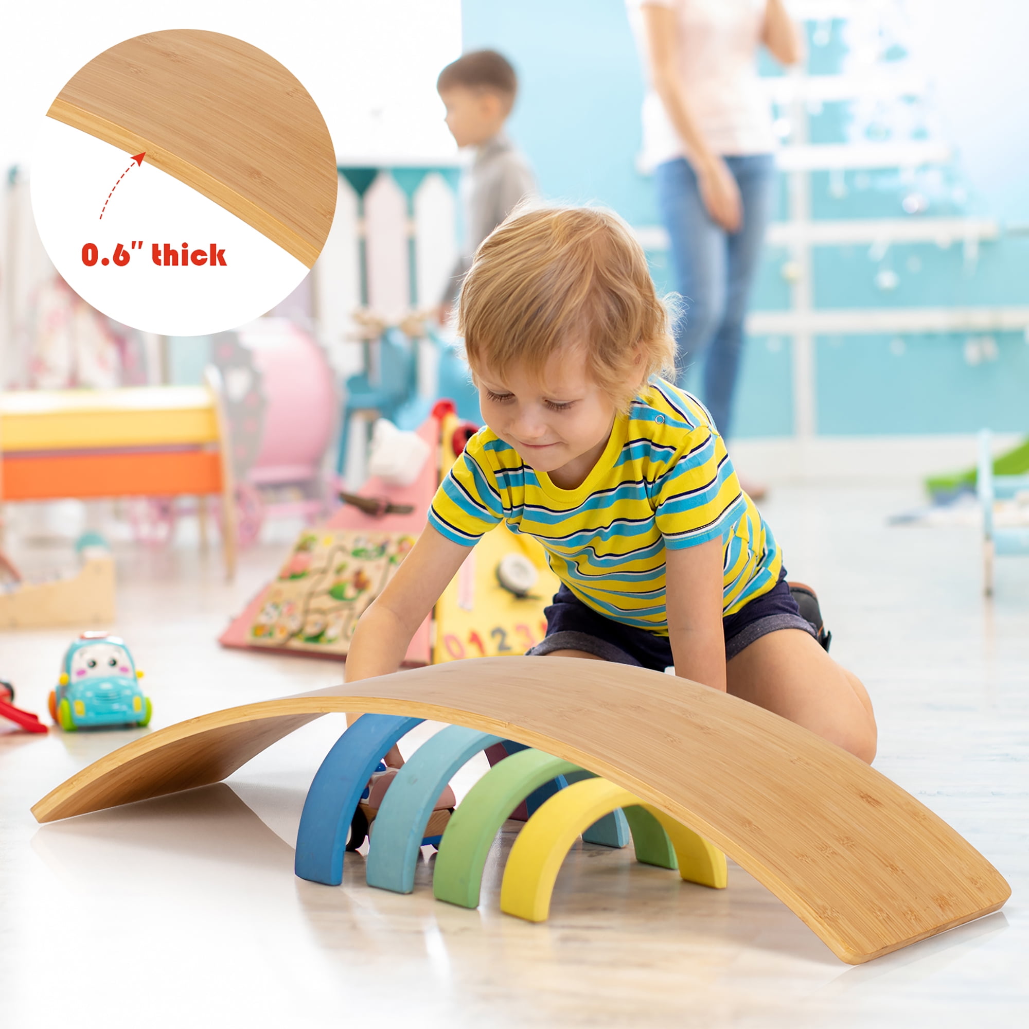 Free Shipping Babyjoy Wooden Wobble Balance Board 35.5 Rocker Yoga Curvy Board Toy Kids Adult Walmart