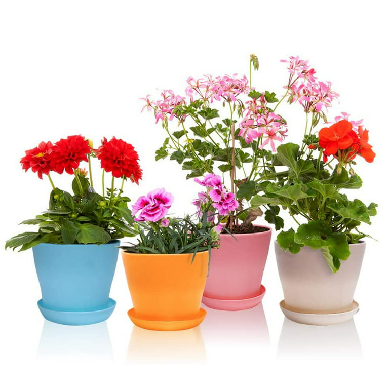 Sunjoy Tech Small Plastic Planters Indoor Flower Plant Pots Decorative  Gardening Pot with Drainage and Saucer for All House Plants, Herbs, Foliage