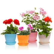 Sunjoy Tech Small Plastic Planters Indoor Flower Plant Pots Decorative Gardening Pot with Drainage and Saucer for All House Plants, Herbs, Foliage Plant, and Seeding Nursery Pots