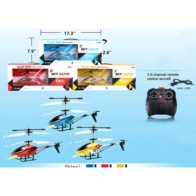 Flying Toy 6.75 inches Remote Control Helicopter with Charger Micro RC with  Gyro and LED Light 3.5HZ 2-Channel, Random Color