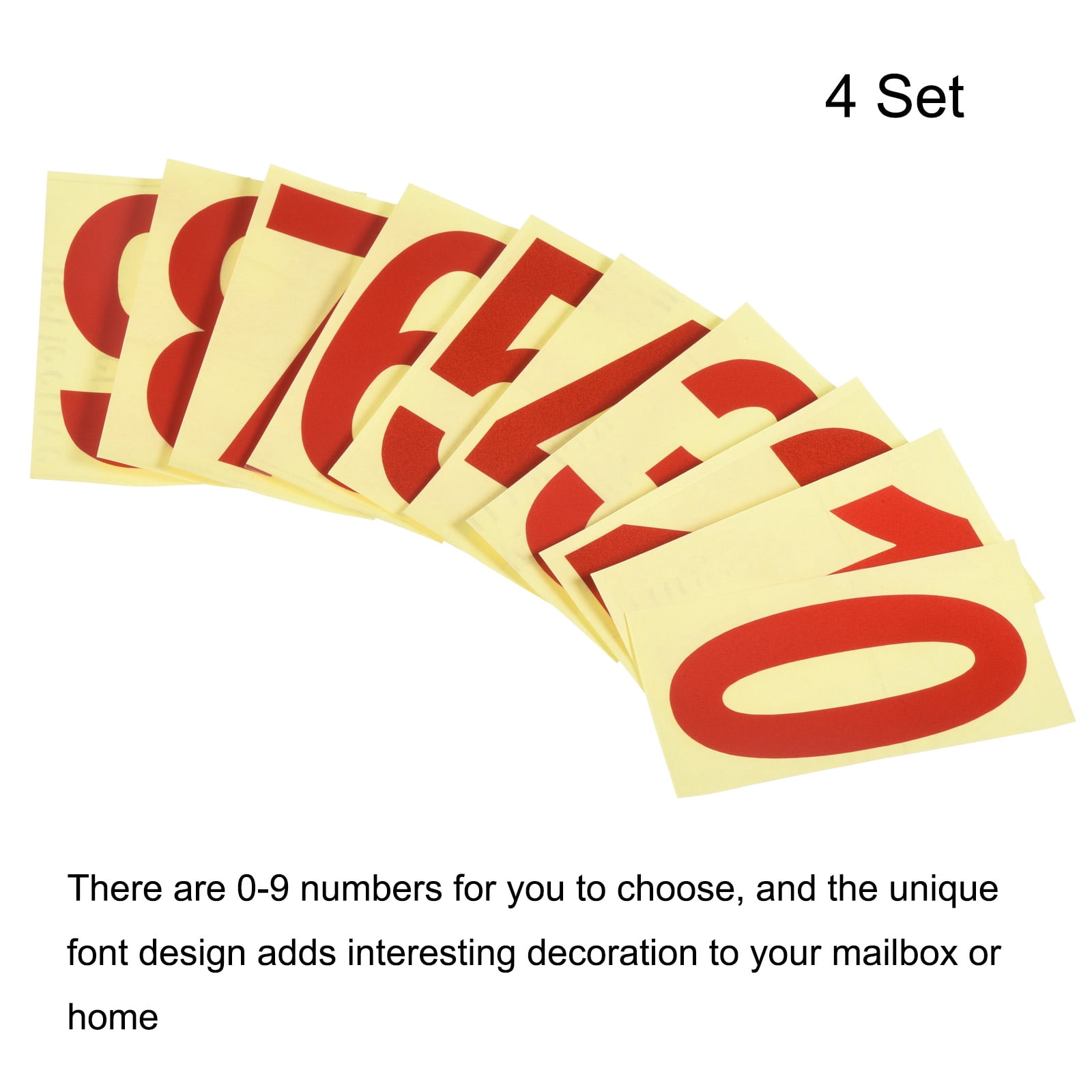 Unique Bargains 4.13 Inch Reflective Mailbox Numbers Sticker 0-9 Adhesive Number Red 4 Set