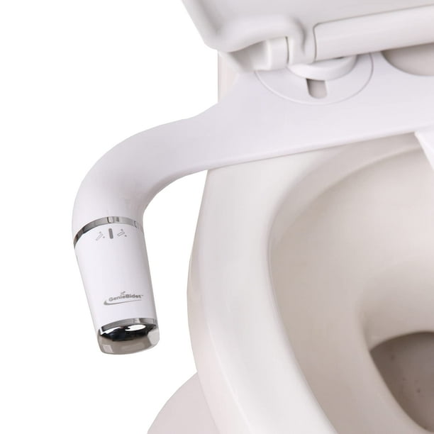 GenieBidet Accesorio para bidé para inodoro Bidé para inodoro autolimpiante ultradelgado Bidé para baño con boquillas de limpieza traseras y femeninas separadas Incluye bidé de viaje y 4 anillos decor