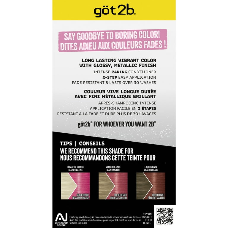 3 pack) got2b Metallics Permanent Hair Dye, M87 Pink Passion, Hair