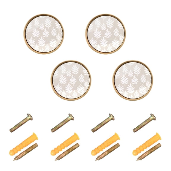 JIALIOU Kitchen Cabinet Knobs Round Zinc Drawer Pulls, White Bohemian Leaves, 4 Pack