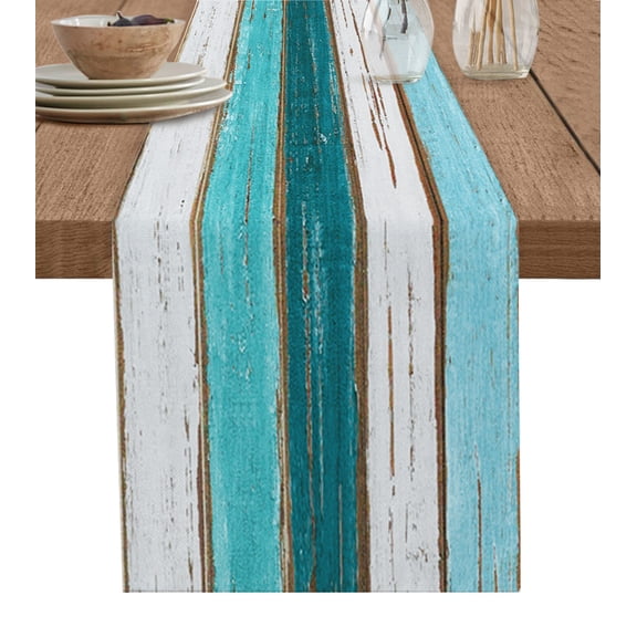 Table Runner Dresser Scarf 13 x 70 Inch Vintage Farm Teal Ocean Aqua Green Blue Wood Grain Table Runners Non-Slip Heat Kitchen Dining Table Decor for Kitchen Farmhouse Indoor Outdoor Home Party