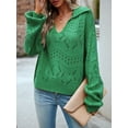 thumbnail image 6 of Cenuakty Women Loose Knit Sweater Hollow-Out Solid Color Long Sleeve Pullovers Fall Winter Turn-Down Collar Jumpers Streetwear, 6 of 8