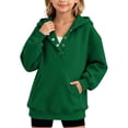 thumbnail image 2 of DJDLJWCJ Teen Girls Half Snap Hooded Sweatshirt 14-16 Girls Warm Long Sleeve Pullover Hoodie With Pockets Green Size 15, 2 of 7