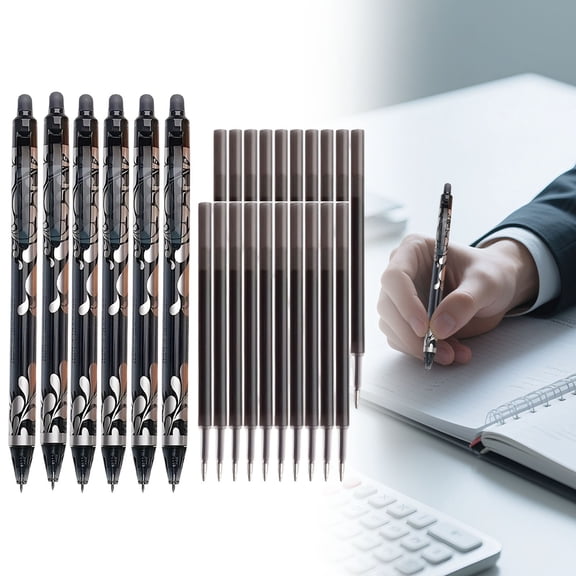 JUMNUYCUH 6Pcs Erasable Pens, 0.5mm Fine Point Black Gel Ink Pens with 20 Pen Refills, Retractable Smooth Writing Pens for Journaling, Drawing and Note Taking, Office Supplies, Classroom Must Haves