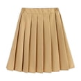 thumbnail image 5 of Rggeeun Child Girls Skirt A Line Solid Color High Waist Stretchy with Pleated Ruffle Knee Length for Summer Travel Party Trendy Skirts,Beige,11-12 Years, 5 of 8